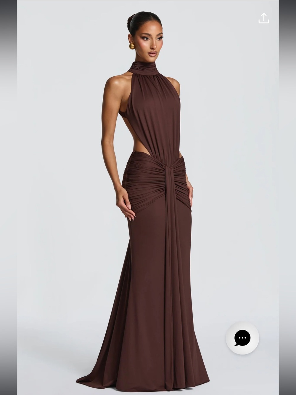 Brown Halter Cutout Evening Dress - Babyboo - Picture 3 of 7